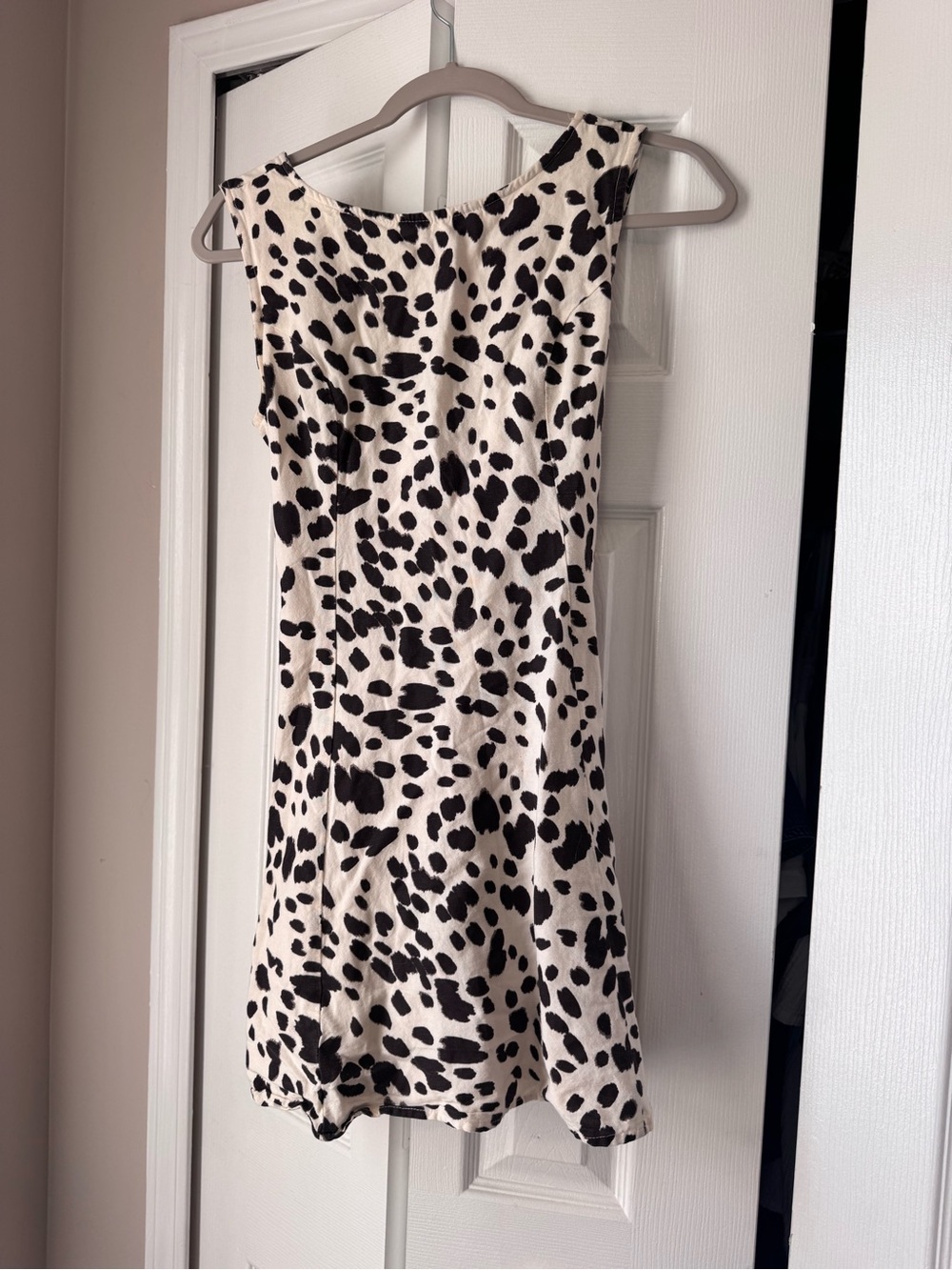 Japna Animal Print Smocked Waist Mini Dress Dalmatian Spot Rayon Blend Medium
